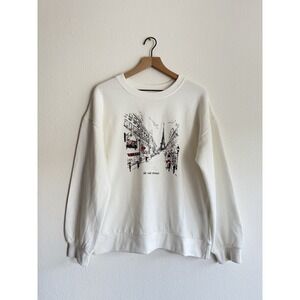 New C&C California Paris Graphic Womens Size Large White Crewneck Sweatshirt